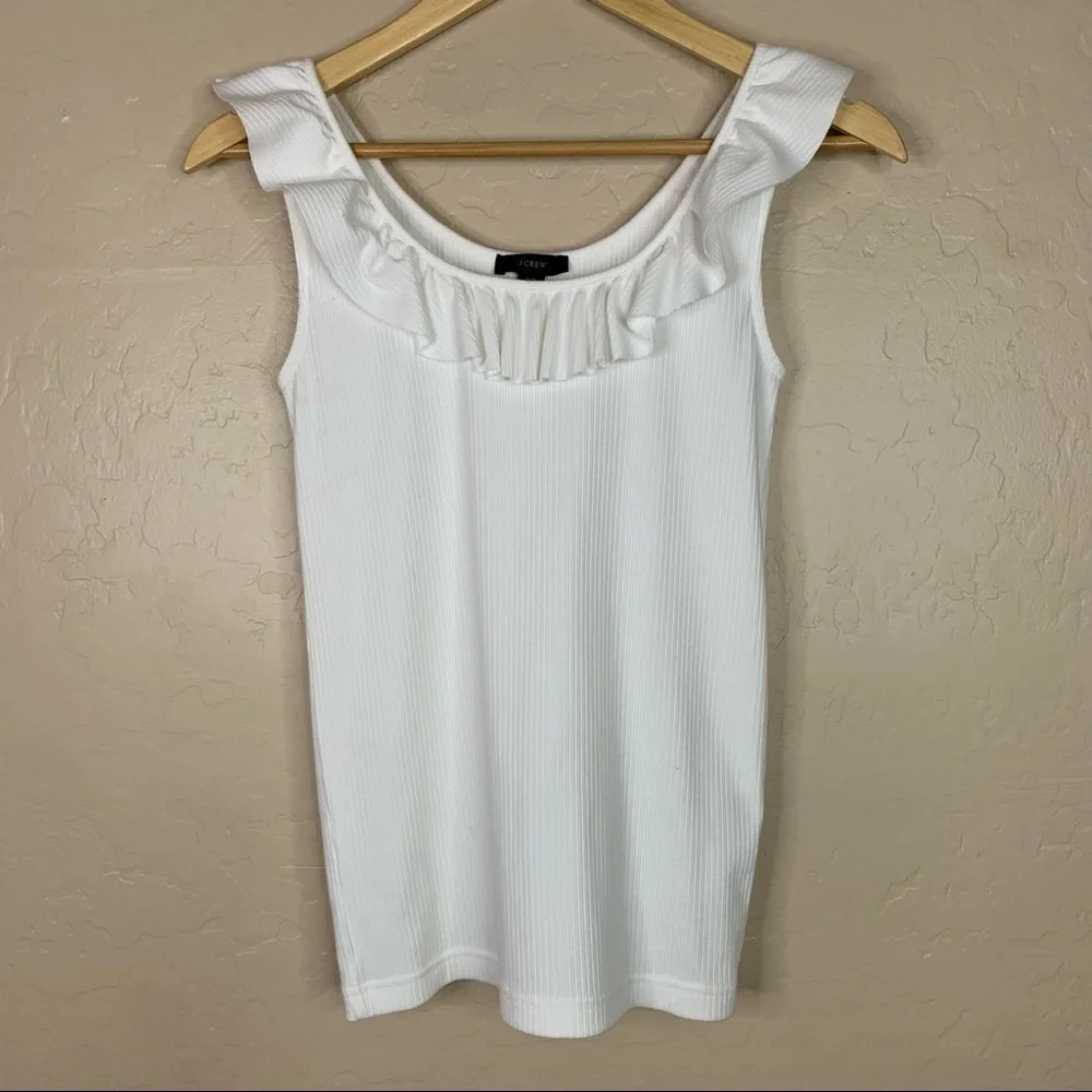 J.Crew White Ruffle-neck Ribbed Tank-top - Picture 2 of 8
